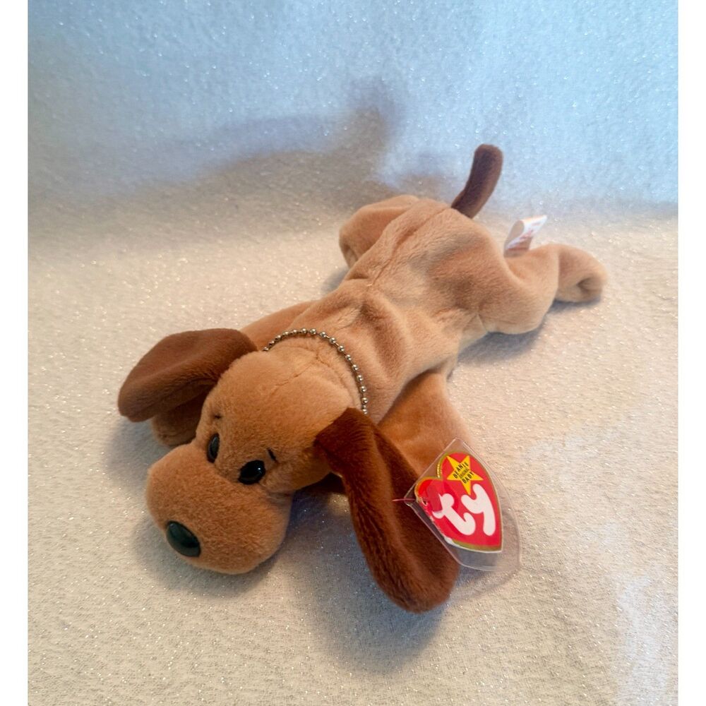 TY Beanie Baby Bones the dog with special necklace